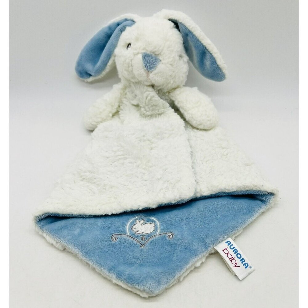 Baby Aurora White Bunny Rabbit Blue‎ Lovey 2017 Security Blanket 14 inch